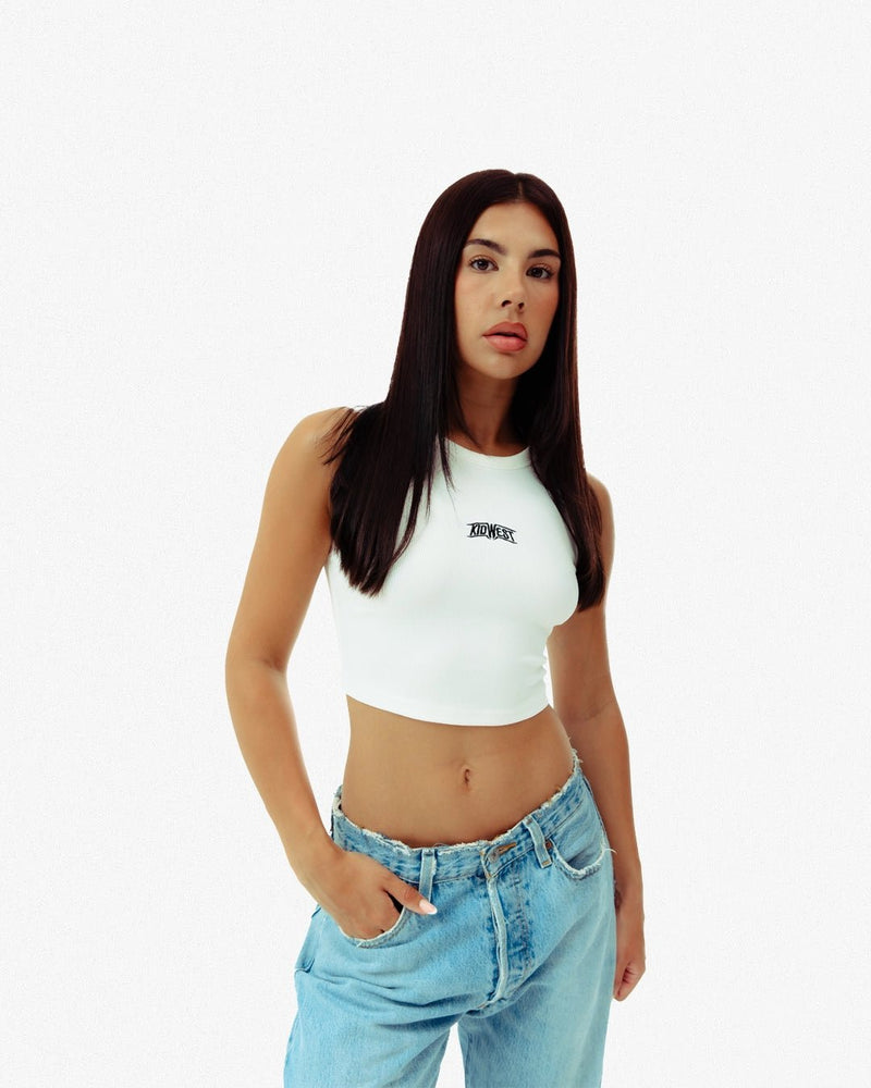 WOMENS RIBBED RACER VEST TOP - WHITE - KIDWESTClothing